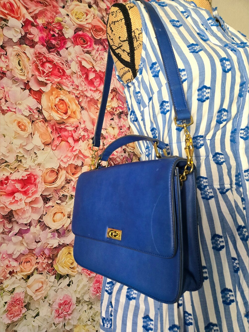 J Crew Edie Cobalt Blue 100% Cow Leather Top-Handle Satchel Bag Ladylike - Picture 11 of 13